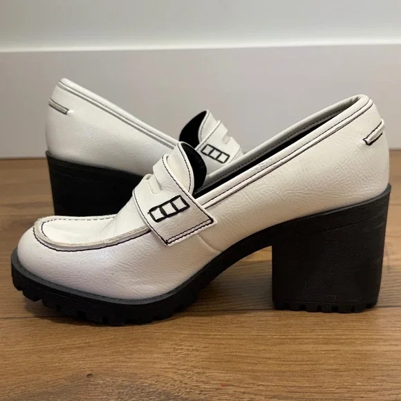 Chunky Platform Loafers Lug Sole Cream Preppy Academia Y2K 6 - Picture 8 of 10